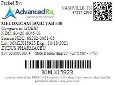 Meloxicam 15mg Tab Qty 30 Ndc 80425 0045